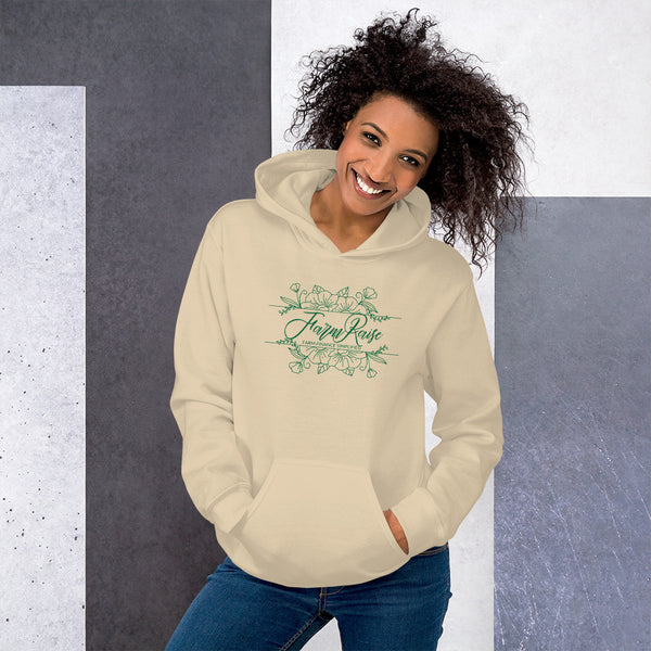 FarmRaise Floral Unisex Hoodie Green Writing