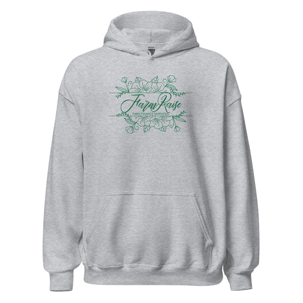 FarmRaise Floral Unisex Hoodie Green Writing