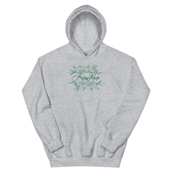 FarmRaise Floral Unisex Hoodie Green Writing