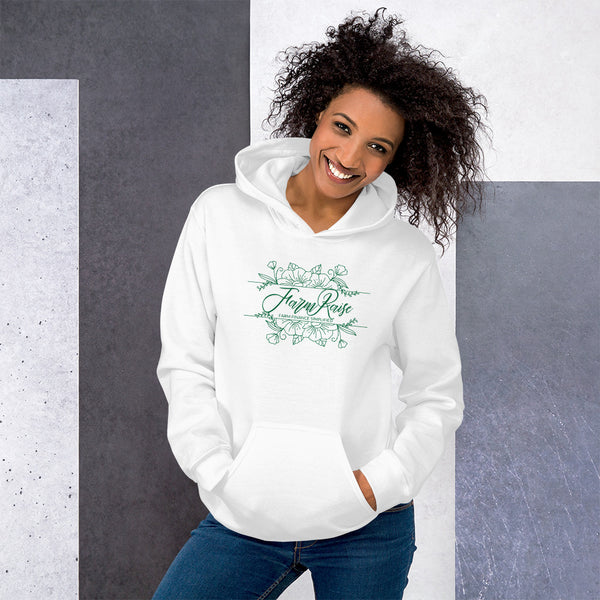 FarmRaise Floral Unisex Hoodie Green Writing